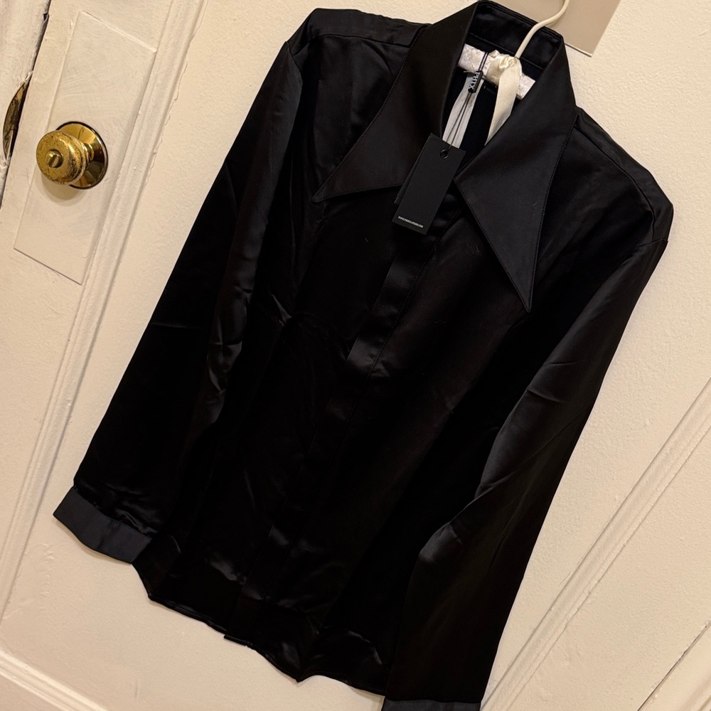Men's Black Satin Dress Shirt